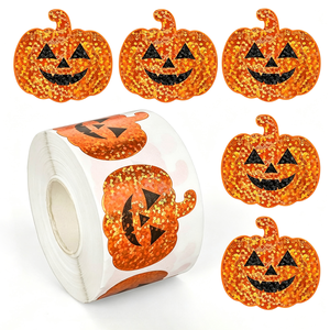 Pegatinas de <span class=keywords><strong>Calabaza</strong></span> con Purpurina Holográfica Personalizadas, Resistentes al Agua y a Desgarros, de PET Ecológico, Adhesivas para Decoración de Halloween - Product Image 1