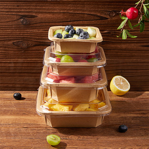 Bol en papier rectangulaire/carré biodégradable personnalisé avec couvercle pour salade, déjeuner, emballage alimentaire jetable à emporter, conteneur de stockage - Product Image 5