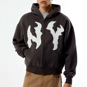 Sudadera con capucha de alta calidad en color marrón oscuro, con cremallera completa, logotipo personalizado, estilo urbano, para hombre. - Product Image 1