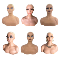 Grande Tête de Mannequin Femme Réaliste pour Présentation de Perruques Cheveux Humains Bouclés, Support de Perruque et Bandeau