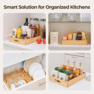 Bandeja de almacenamiento de bambú con divisores extraíbles, organizador de escritorio rectangular de 4-7 compartimentos para encimera de cocina - Product Image 3