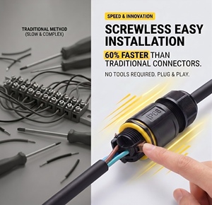 신뢰할 수 있는 IP68 방수 야외 케이블 커넥터 3핀 원형 전원 2방향 퀵 커넥트 암수 구리 접점 나일론 - Product Image 1