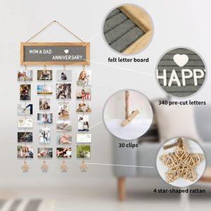 Décoration murale en bois et feutre, cadre <span class=keywords><strong>photo</strong></span> suspendu, 340 lettres, 30 pinces - DIY pour chambre d'étudiant, Noël, fête d'anniversaire - Product Image 4