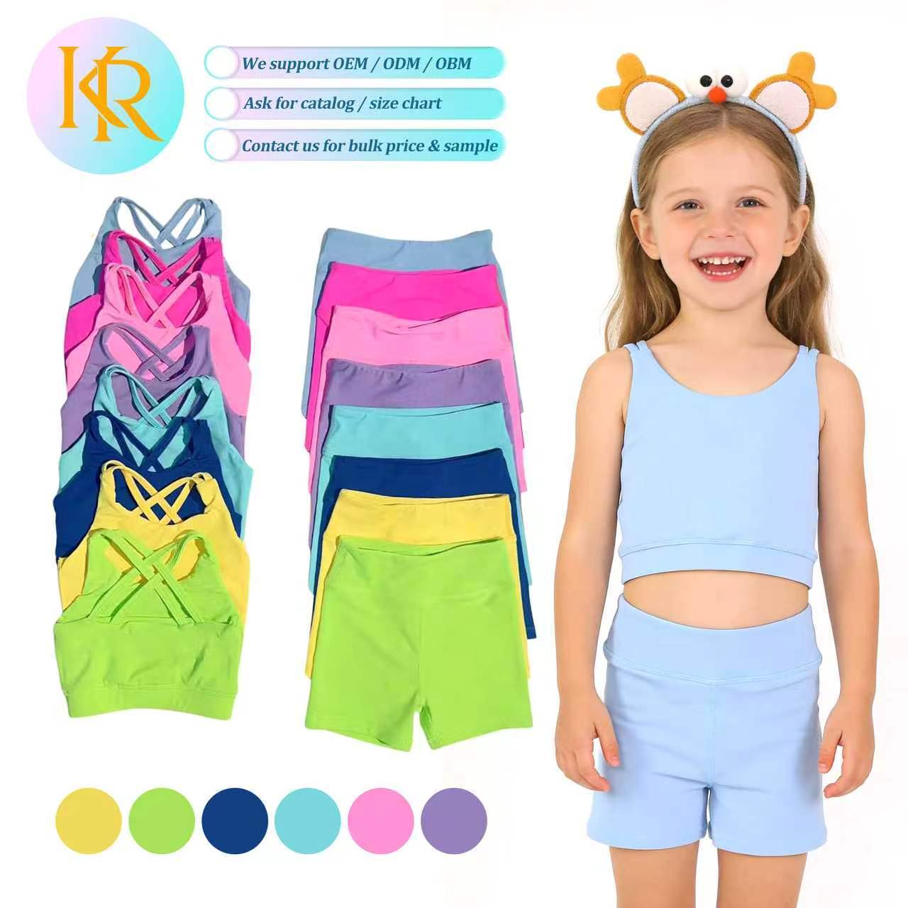 300+ Colors High Quality Elastic 2 Pieces Yoga Workout Wear Children Gym Clothing Set Kids Sportswear Activewear Outfit