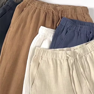 Pantalons décontractés en coton et lin pour hommes, printemps 2026, pantalons en lin amples, pantalons à jambes droites, printemps et automne - Product Image 1