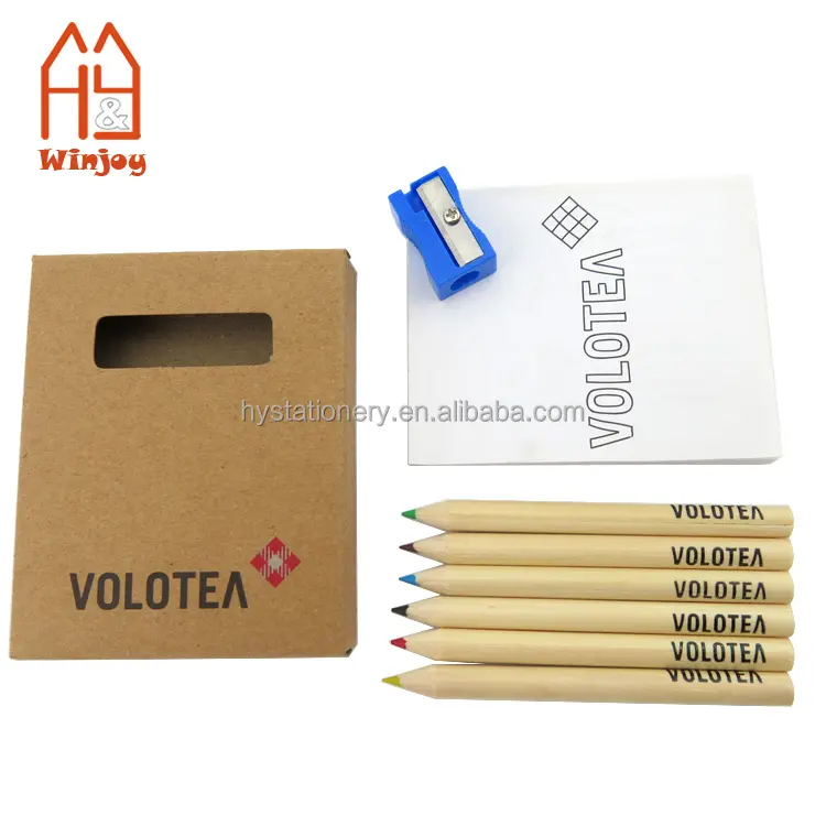 Mini lápices de colores de papelería personalizados para niños, lápiz de dibujo de madera con tarjetas de papel para colorear y afilador