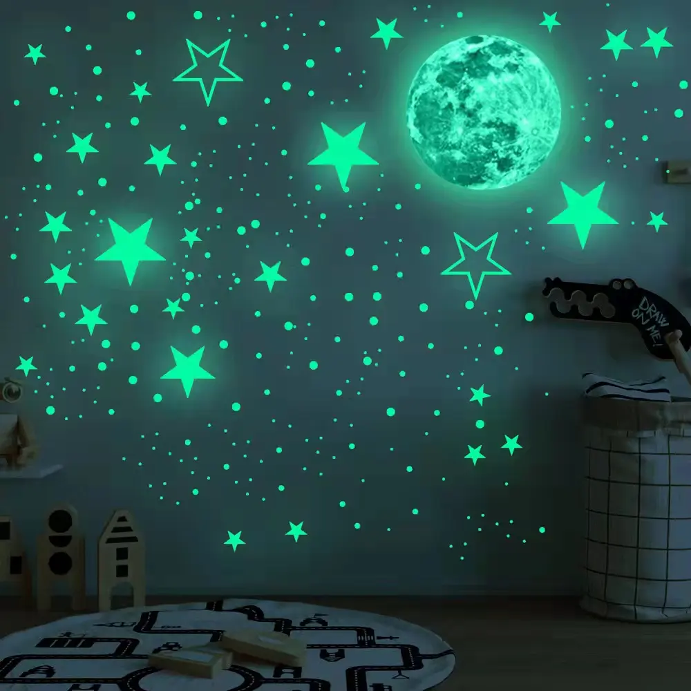 Pegatinas de estrellas que brillan en la oscuridad para el techo, decoración de la habitación de estrellas y lunas brillantes, pegatinas fluorescentes luminosas para pared