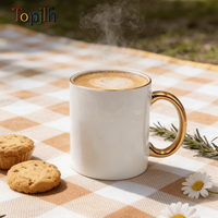 Mug en céramique plaqué de qualité supérieure Topjlh pour sublimation, avec bord et anse dorés, pour transfert thermique et design personnalisé