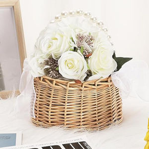 ตะกร้าหวายสานด้วยมือสำหรับเด็กผู้หญิงพร้อมโบว์ริบบิ้นมือจับไข่มุกแบบเรียบง่ายสำหรับงานแต่งงานตะกร้าดอกไม้สำหรับงานแต่งงานที่หรูหราระดับมืออาชีพ - Product Image 5