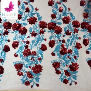 Tissu de robe en dentelle de tulle Aso Ebi avec broderie florale africaine élégante et paillettes pour spectacle 5 yards HY1034-1 - Product Image 2