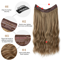 Extensions de cheveux synthétiques longues et ondulées, résistantes à la chaleur, avec fil invisible, sans couture, effet bouclé, type ligne de pêche