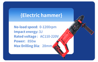 Marteau perforateur rotatif électrique professionnel industriel 1200W DC-JL2801 avec moteur à balais, poignée ergonomique en L et sac de transport sécurisé pour le bricolage
