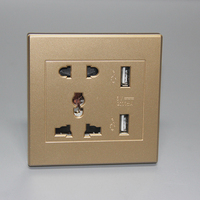 Enchufe de Pared Multifunción de 5 Pines y 16A con Doble Puerto USB de 5V 2.1A, Enchufe de Pared con Conexión a Tierra Estándar para PC, Enchufe de Pared Universal con Puerto USB