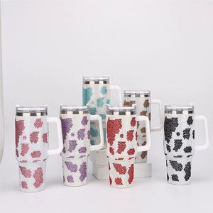 40oz Chocolate Milk Cowprint, Jarra de cerveza Botella de agua Rhinestone Bling Tachonado Resplandor en la oscuridad Bling 40oz Vaca Imprimir Bling Tumbler - Product Image 6