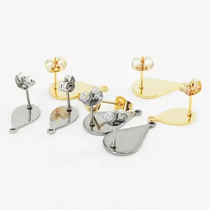 stainless steel earring pipe gold silver jeweled earring findings Studs with Loops and earring making supplies