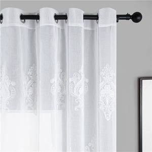 Commercio all'ingrosso Nordic Fiore Bianco Tinta Unita In Poliestere Ricamato Tappezzeria Soggiorno Tenda Pura// - Product Image 2