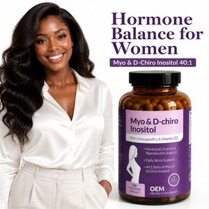 Myo-D-chiro Inositol 40:1แคปซูล <span class=keywords><strong>Ashwagandha</strong></span> วิตามิน D3สมดุลฮอร์โมนของผู้หญิง PCOS ความอุดมสมบูรณ์ของประจำเดือน120แคปซูลจำนวนมาก - Product Image 1