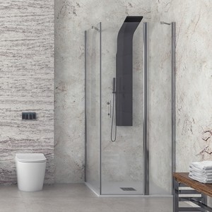 Cabina Doccia Moderna Kamalu KPX2800 90x70cm con Porta Fissa a Battente 70cm e Porta Scorrevole 90cm in Vetro Temperato con Telaio in Alluminio per Hotel e Ville - Product Image 2
