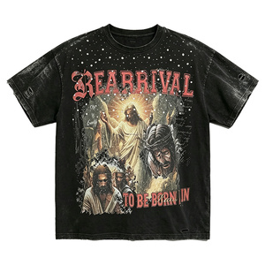 Custom 100% Cotton Oversized Heavyweight Boxy Fit Tee DTG Printing Graphic Sun Faded Acid Washed Rhinestone Distressed <b>T</b> <b>Shirt</b> - Product Image 6