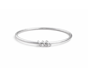 Sterling Silver <b>Bangle</b> <b>Bracelet</b> with 3 Rings Minimalist Knot Dainty Jewelry Handmade Elegant Stackable Silver Wrist Accessory - Product Image 2