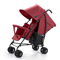 Poussette double pour jumeaux, avec deux sièges, design assis-demi-allongé, sièges avant et arrière, légère et pliable, pour deuxième enfant.