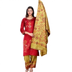 Ensemble Kurta en laine pour femmes, imprimé floral, tenue indienne pakistanaise, pour mariage et fêtes, coupe classique - Product Image 1