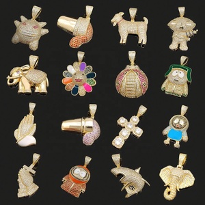Pendentifs Hip-Hop en laiton plaqué or, sertis de zircone cubique, motifs lettres, animaux, ours, croix, pour collier DIY - Product Image 5