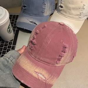 Washed Distressed Ripped Baseball <b>Cap</b> For <b>Women</b> Cotton Denim Sun Hat American Retro Style Duckbill <b>Cap</b> Pink Blue Off White - Product Image 1