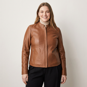<b>Women's</b> Premium Genuine <b>Leather</b> Minimalist <b>Jacket</b> - Stylish Stand Collar Casual Coat For Autumn And Winter Fashion <b>Jackets</b> - Product Image 5