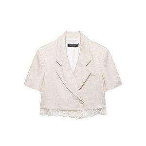 Conjunto de Blazer Corto con Ribete de Encaje y Pantalones Cortos Plisados para Mujer, Traje de Dos Piezas para Oficina, OEM/ODM por Fábrica de Ropa China - Product Image 2