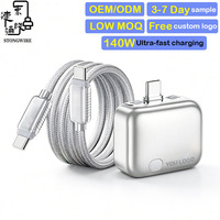 Câble de charge rapide 140W à éjection automatique 5A Type-C avec puce IA, protection contre les surcharges, déconnexion intelligente, charge complète pour téléphones et tablettes iOS