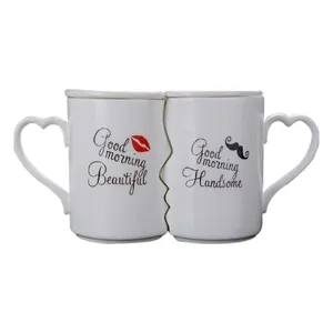 12 OZ Anniversary Wedding Birthday Gift Creative Kissing Mugs Set Ceramic Couple Coffee Mug with Lid