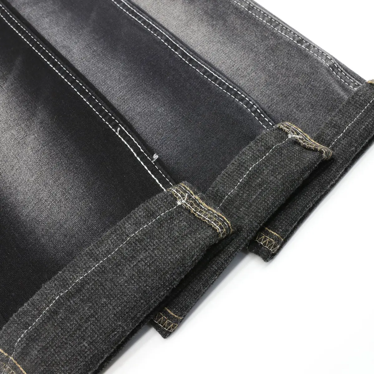 Denim bulu hitam dengan kain denim sisi belakang disikat untuk jins musim dingin/pakaian