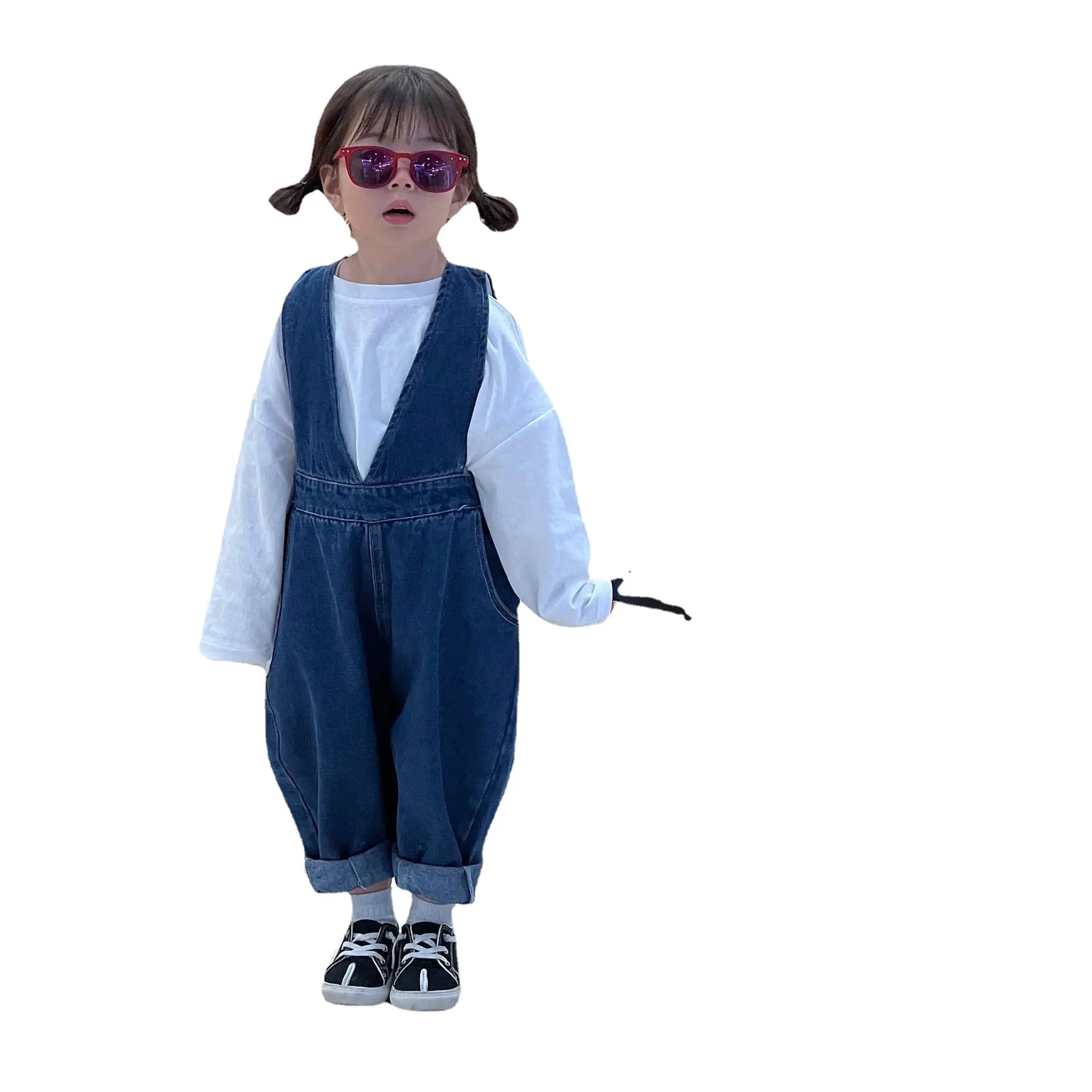 Ivy83658a 2023 Mùa Thu Mùa Hè Trẻ Em Mới Của Quần Áo Bé Trai Cô Gái Denim Jumpsuit Treo Trẻ Em Hàn Quốc Lỏng Dungarees Quần