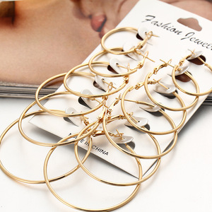 Lot de 6 paires de boucles d'oreilles créoles plaquées or, tailles variées, légères, grandes créoles, bijoux fantaisie <span class=keywords><strong>pas</strong></span> chers pour femmes - Product Image 3