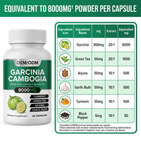 Capsules de Garcinia Cambogia OEM ODM, complément alimentaire minceur à base de plantes, extrait de HCA, soutien au métabolisme, 60 capsules amincissantes