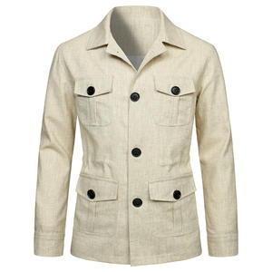 2025 primavera e autunno Casual britannico Chaqueta De <span class=keywords><strong>Lino</strong></span> Hombre Multi tasche lavoro Cargo <span class=keywords><strong>giacca</strong></span> di <span class=keywords><strong>Lino</strong></span> <span class=keywords><strong>giacca</strong></span> Safari per gli uomini - Product Image 4
