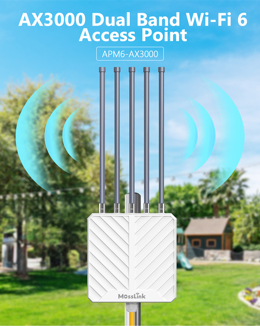 Outdoor Wireless Enterprise Mesh Router WiFi 6 Dual Band 2.4G/5GHz 3000Mbps Max LAN Speed Long-Range 5 External Antennas