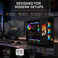 Caja de PC para Juegos Hotbell Panoramic Triple Glass con Pantalla Vertical, Alto Flujo de Aire, Chasis de Computadora de Escritorio sin Herramientas