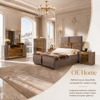 Ensemble de chambre à coucher personnalisé OEHOME 5 pièces, luxueux et moderne, avec lit, commode, miroir, table de chevet et armoire haute pour hôtel et villa