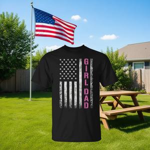 T-shirt Dad Of Girls USA Flag en coton noir, taille grande pour homme, design patriotique pour la fête des pères - Product Image 3