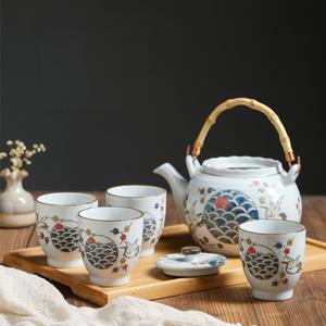 Théière grande capacité, service à thé en <span class=keywords><strong>c</strong></span>éramique résistante à la chaleur peinte à la main, ensemble théière et tasses motif grue chantante, style simple - Product Image 6