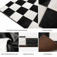Tapis d'intérieur classique à carreaux noir et blanc lavable, à poils ras, léger, avec envers antidérapant, tissé plat, pour salon