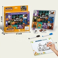 Puzzle Balok Bangunan Halloween dengan Papan Gambar - 2-in-1 DIY Mainan Edukasi Seni Melukis Kotak Hadiah untuk Anak-anak