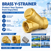 Saringan Y Kuningan, 1/2", 3/4", 1", Filter Berulir, Katup Pra-filter untuk Air Keran, Pemanas Lantai & Boiler Gantung Dinding PN16
