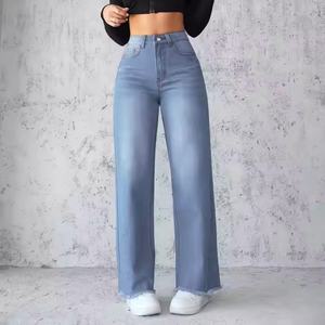 Vaqueros cargo rectos casuales de talla grande para mujer, de cintura alta, de mezclilla transpirable, estilo holgado, con bordado de dibujos animados y agujeros - Product Image 1