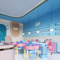 Meubles de salon de beauté de luxe, ensemble de table et de chaise de manucure en bois coloré, table à ongles en cuir à un seul siège de luxe à vendre