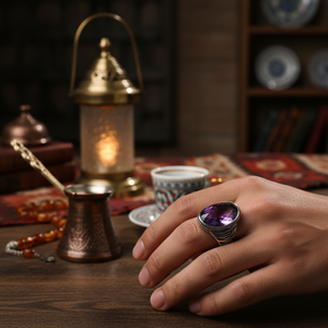 Oval Shape Amethyst Gemstone Authentic <b>Men</b> <b>Ring</b> Turkish Wholesale Handmade 925 Sterling <b>Silver</b> for <b>Men</b> - Product Image 3