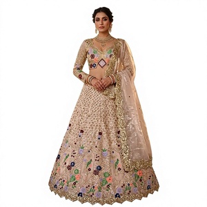 Élégant Lehenga Choli en Faux Georgette Longueur Ras du Sol avec Broderie Dorée, Infroissable et Séchage Rapide pour Mariage Indien et Pakistanais - Product Image 1