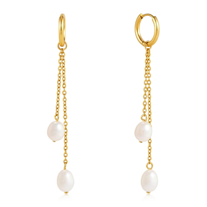 J&D Jewelry Elegantes Pendientes Huggie con Borlas de Perlas de Agua Dulce Desmontables, Chapados en Oro de 18K, Joyería Colgante Impermeable para Mujer - Product Image 1